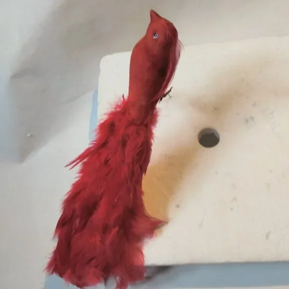 Red Feathered Bird of Paradise Figure Ornament Craft Pick Lot 2 - Picture 4 of 7